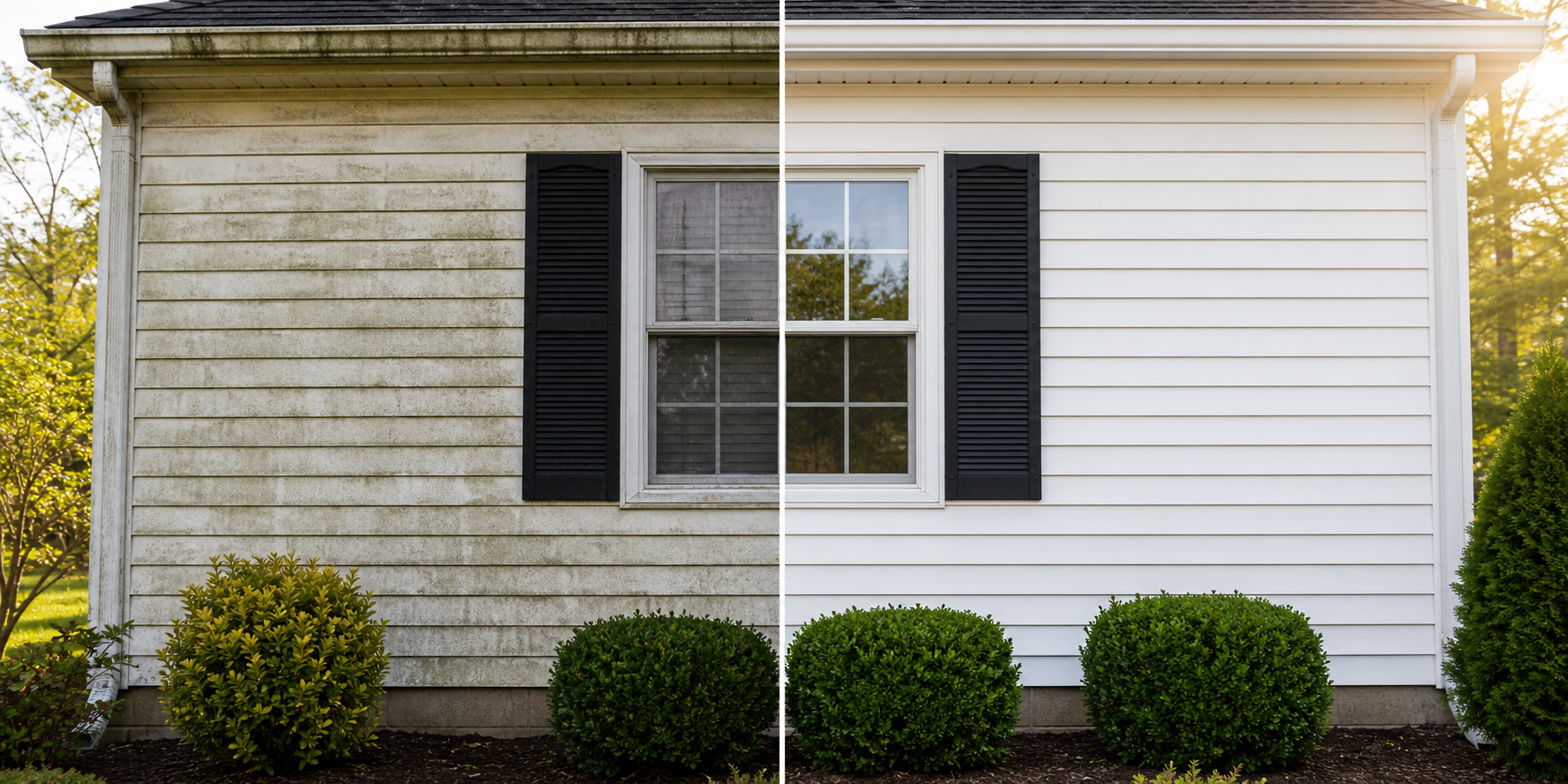 Before and after comparison of house washing