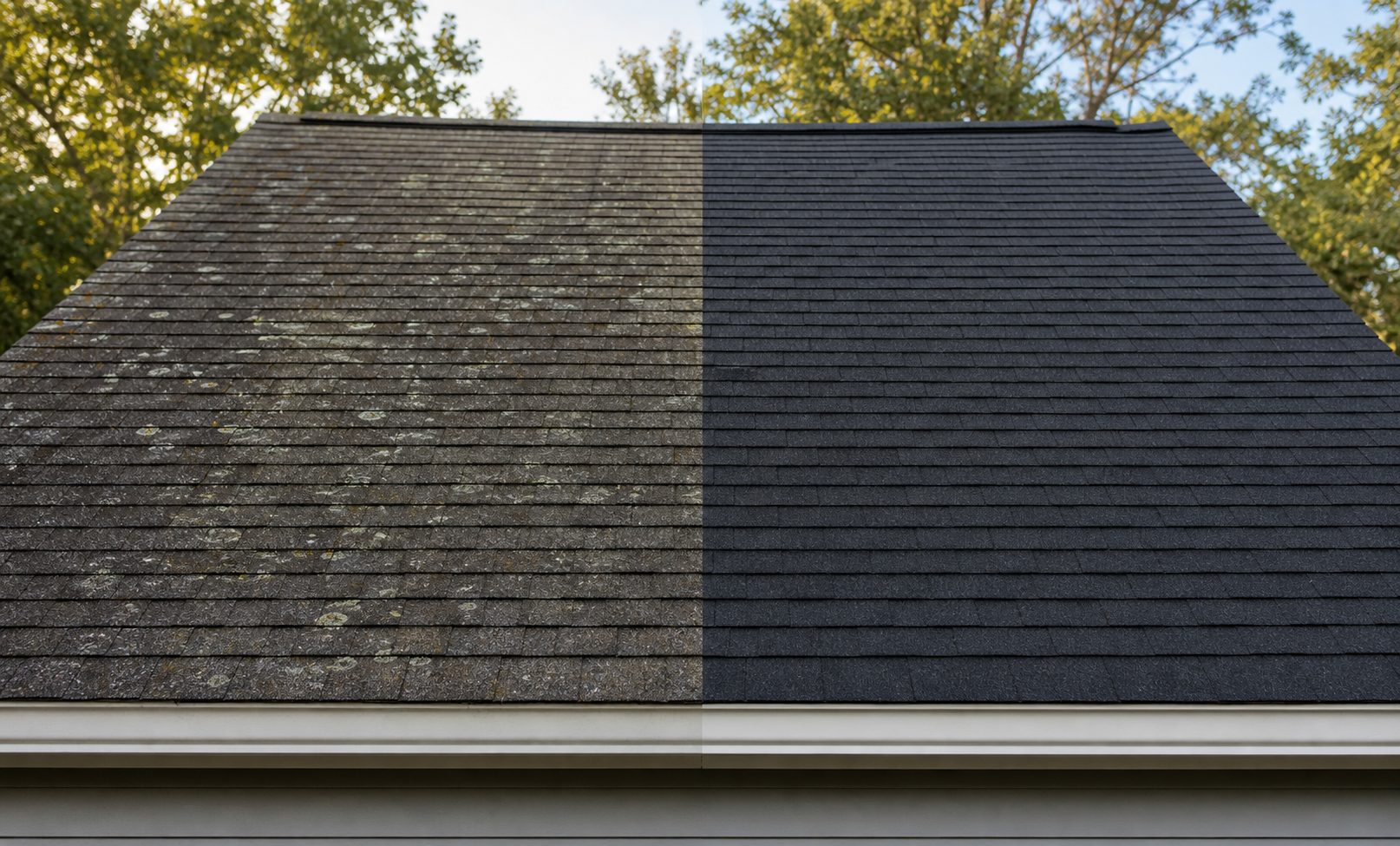 Before and after comparison of roof rejuvenation